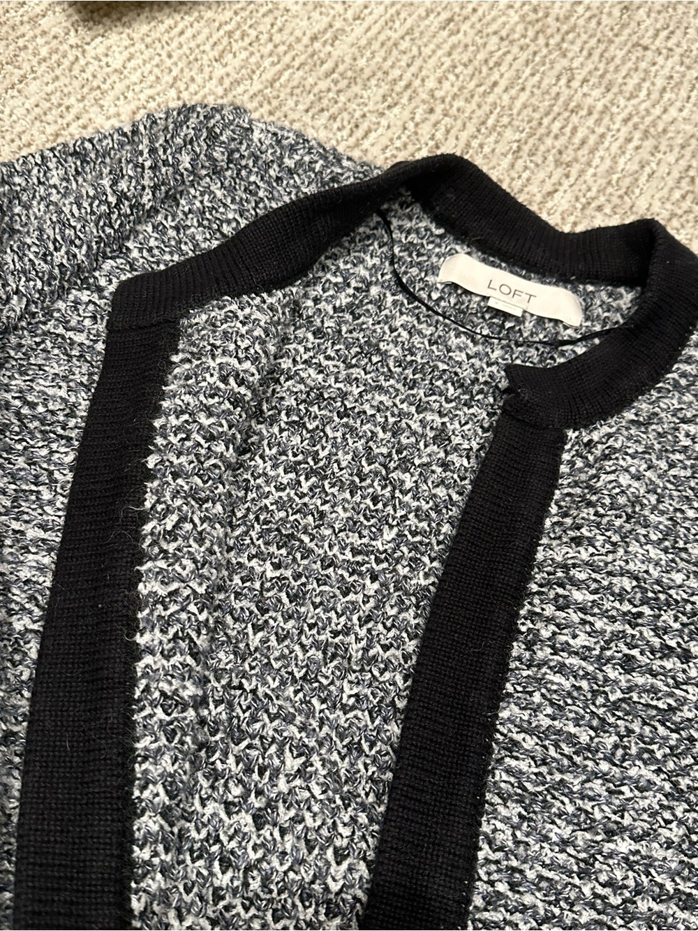 LOFT Navy  & White with Black trim Marled Knit Cardigan Sweater - Picture 4 of 5